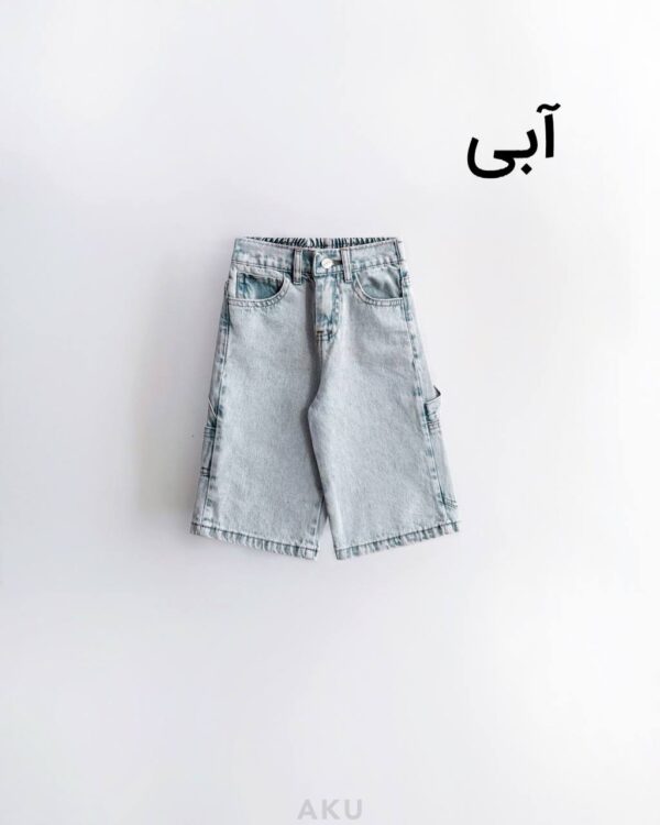 شلوارک جین بند دار آبی