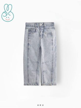 شلوار جین نیم بگ بچگانه جلو دکمه